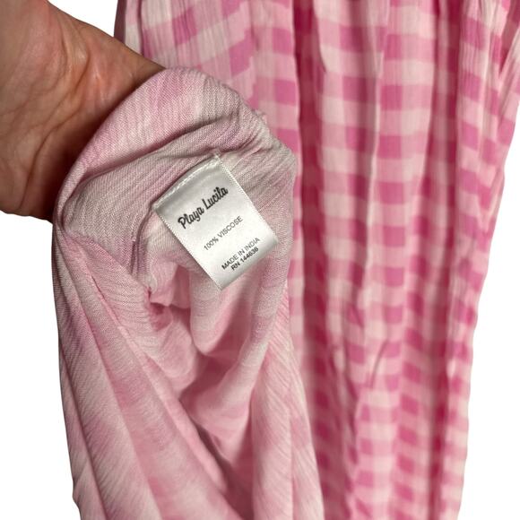 Playa Lucila Pink Check Gingham Empire Slit Maxi Slip Dress Picnic Preppy XS - Picture 9 of 9
